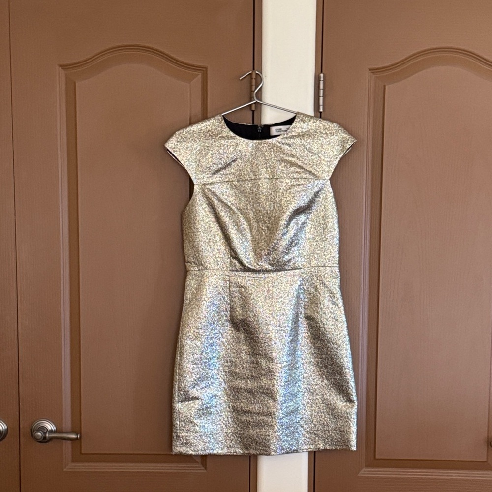 Diane Von Furstenberg Shimmering Silver and Gold Mini Dress